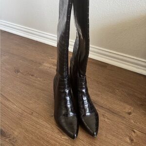 Knee High Faux Leather Crocodile Boots